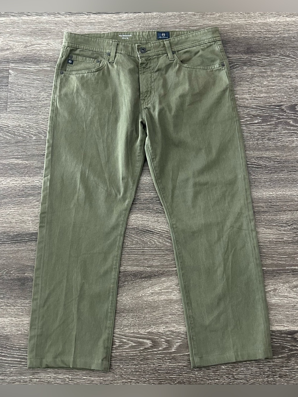 AG Adriano Goldschmied The Graduate Pants Mens 34x26 Green Tailored Leg Cotton